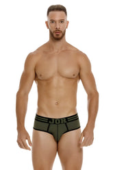 Olive green JOR 1944 College briefs with black trim and bold branded waistband for comfortable everyday wear