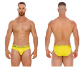 Bright yellow jor 2053 daily bikini briefs with thin green trim and black jor logo for comfortable everyday wear