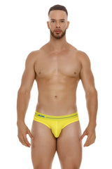 Bright yellow jor 2053 daily bikini briefs with thin green waistband trim for comfortable everyday wear