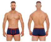 Navy blue and orange JOR 2056 college trunks athletic briefs with textured fabric and bold red trim