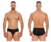 Black jor 2057 college briefs with olive green trim made of textured mesh fabric for breathable comfort