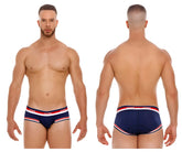 Navy blue jor 2062 sailor briefs for men with red and white striped waistband in breathable fabric