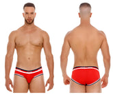 Red jor 2062 sailor briefs in men’s style with white and navy trim featuring breathable material for comfort