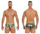 Green and white patterned jor 2080 dublin trunks boxer briefs with gold waistband and jor brand logo