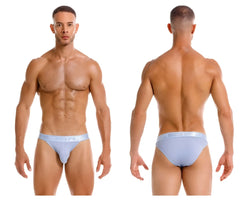 Light blue jor 2142 element bikini men’s briefs with smooth stretchy fabric and subtle logo on waistband front view