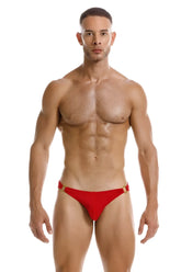 Red thong swim trunks jor 2153 magnus with gold-tone side clips in vibrant red for swim and beachwear