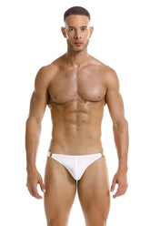 White jor 2153 magnus thongs with gold-tone metal accents at the waistband in white briefs style
