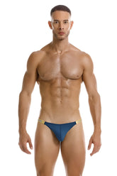 Blue thong bikini with gold trim in petrol color from jor 2156 eros collection shown from the back side