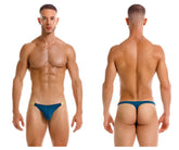 Blue thong with gold trim in petrol color from jor 2158 eros thongs collection shown from the back side