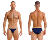 Navy blue JOR 2159 Ares bikini briefs featuring a gold trim waistband designed for comfortable wear