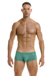 Teal-colored form-fitting jor 2166 nova trunks with a subtle brand tag on the waistband for comfortable wear