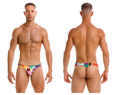 JOR 2173 Carnival thongs color printed swim trunks with vibrant multicolored bold graphic prints and a snug fit