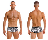 White briefs with black graffiti lettering and black jor waistband from the jor 2185 love trunks color printed collection