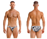 Black and white patterned swim trunks with bold abstract designs and love text jor 2186 love bikini color printed