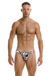 White and black patterned swim trunks with a bold abstract design from JOR 2186 Love Bikini Color Printed collection