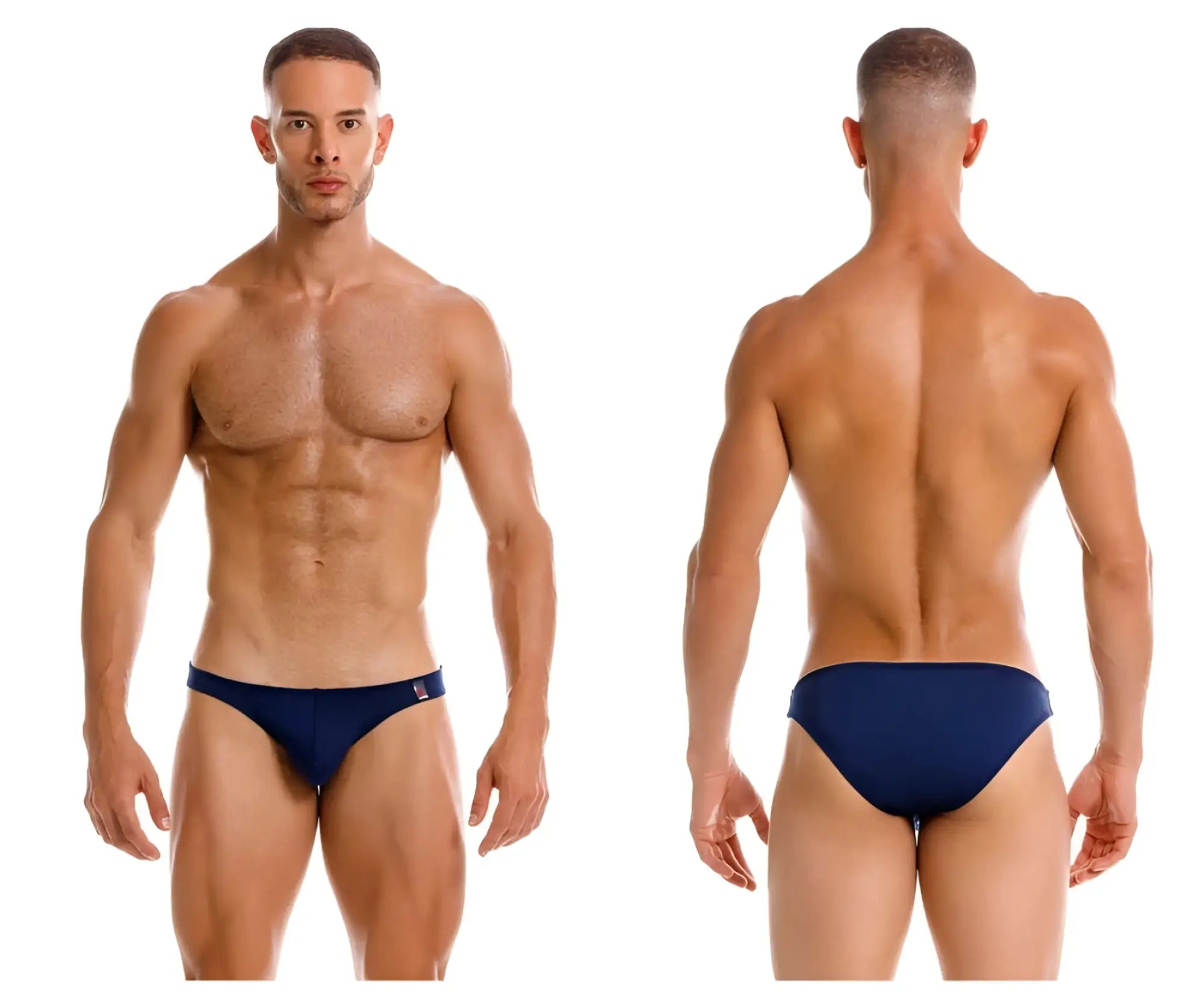 Navy blue JOR 2191 travel swim bikini brief trunks with small logo on waistband made for swimming and travel