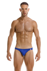 Blue jor 2191 travel swim bikini briefs with a royal color and small red and white logo on the waistband