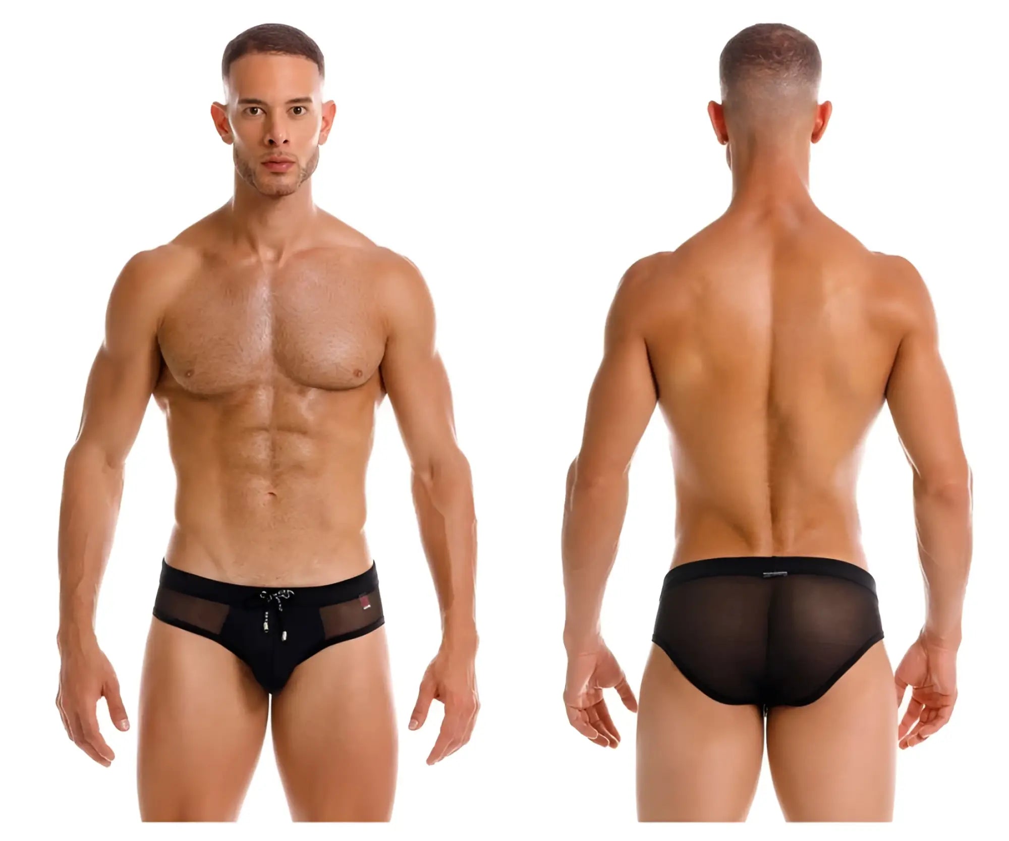 Black jor 2193 mystic swim briefs made of mesh with a solid waistband and silver zipper detail at the front