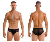 Black jor 2193 mystic swim briefs made of mesh with a solid waistband and silver zipper detail at the front