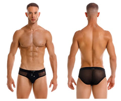 Black jor 2193 mystic swim briefs made of mesh with a solid waistband and silver zipper detail at the front