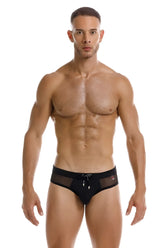 Black jor 2193 mystic mesh swim briefs with drawstring waistband and subtle side branding