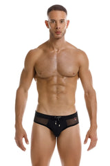 Black jor 2193 mystic mesh swim briefs with drawstring waistband and subtle side branding