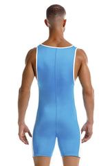 A sleek light blue athletic singlet with white trim along neckline and sides from jor 2216 fighter bodysuit series