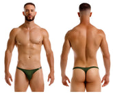 Dark green jor 2235 eros thong with subtle metallic trim along the waistband, front view