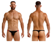 Black mesh thong with red trim and small logo on waistband jor 2238 frost thongs color black back side view