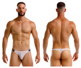 White jor 2238 frost thong with blue trim showing the front side in lightweight breathable fabric