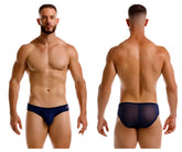 Navy blue sheer mesh JOR 2241 Origin briefs with solid fabric waistband showing the front side of the product