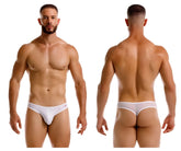 White jor 2242 origin thong briefs with a small pink logo on the left hipband in soft breathable fabric