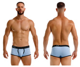 Light blue jor 2243 astra trunks boxer briefs with black trim and logo waistband for comfortable wear