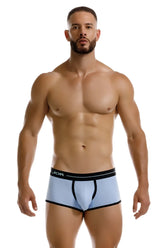 Light blue JOR 2243 Astra trunks boxer briefs with black trim and subtle logo on the waistband