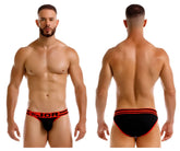 Black and red jor 2255 rush bikini briefs with bold stripe design in comfortable stretch fabric