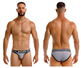 Gray jor 2255 rush bikini briefs with black trim and star logo on waistband in stretchy breathable fabric