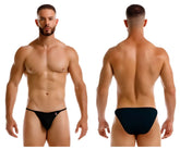 Black jor 2257 axel bikini briefs with a small red and white logo on the left hipband made from soft fabric