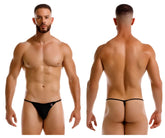 Black JOR 2258 Axel g-string thong featuring a small red and white logo on the left hipband in the back view