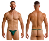 Dark green jor 2258 axel g-string thong with small logo on left hipband shown from the back side