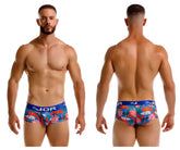 JOR 2269 South trunks color printed blue and red tropical print men’s briefs with star logo on waistband