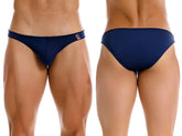 Navy blue jor 2273 travel swim bikini briefs with a small red and white logo on the waistband