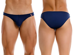 Navy blue jor 2273 travel swim bikini briefs with a small red and white logo on the waistband