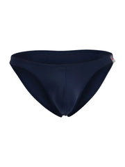 Navy blue jor 2273 travel swim bikini with smooth form-fitting fabric and small red and white tag on the side seam