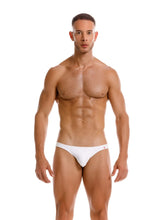 White jor 2273 travel swim bikini briefs with subtle red logo on waistband perfect for swimwear use