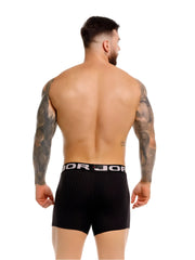 Black ribbed boxer briefs with white jor logo on waistband jor 2329 cronos boxer briefs color black front view