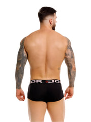 Black ribbed jor 2330 cronos trunks with white elastic waistband featuring jor logo and red star emblem