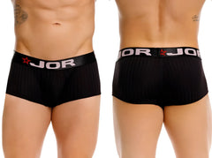 Black ribbed jor 2330 cronos trunks briefs with contrasting waistband featuring brand name and red star logo