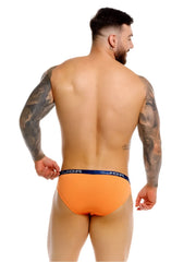 Orange briefs with navy blue waistband and jor logo from the jor 2346 cannes bikini collection