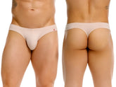 Beige invisible thong with a small red star logo on the waistband from jor 2349 shown from the back side