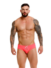 Jor 2387 travel swim briefs in vibrant candy pink with white drawstring tie for comfortable beachwear